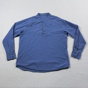 Coofandy Henley Shirt Men Medium‎ Blue Grandad Collar Hemp Blend Costal Beach